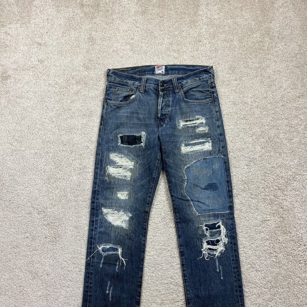 PRPS Made in Japan Distressed Medium Wash Patch Jeans Blue Size 30x31